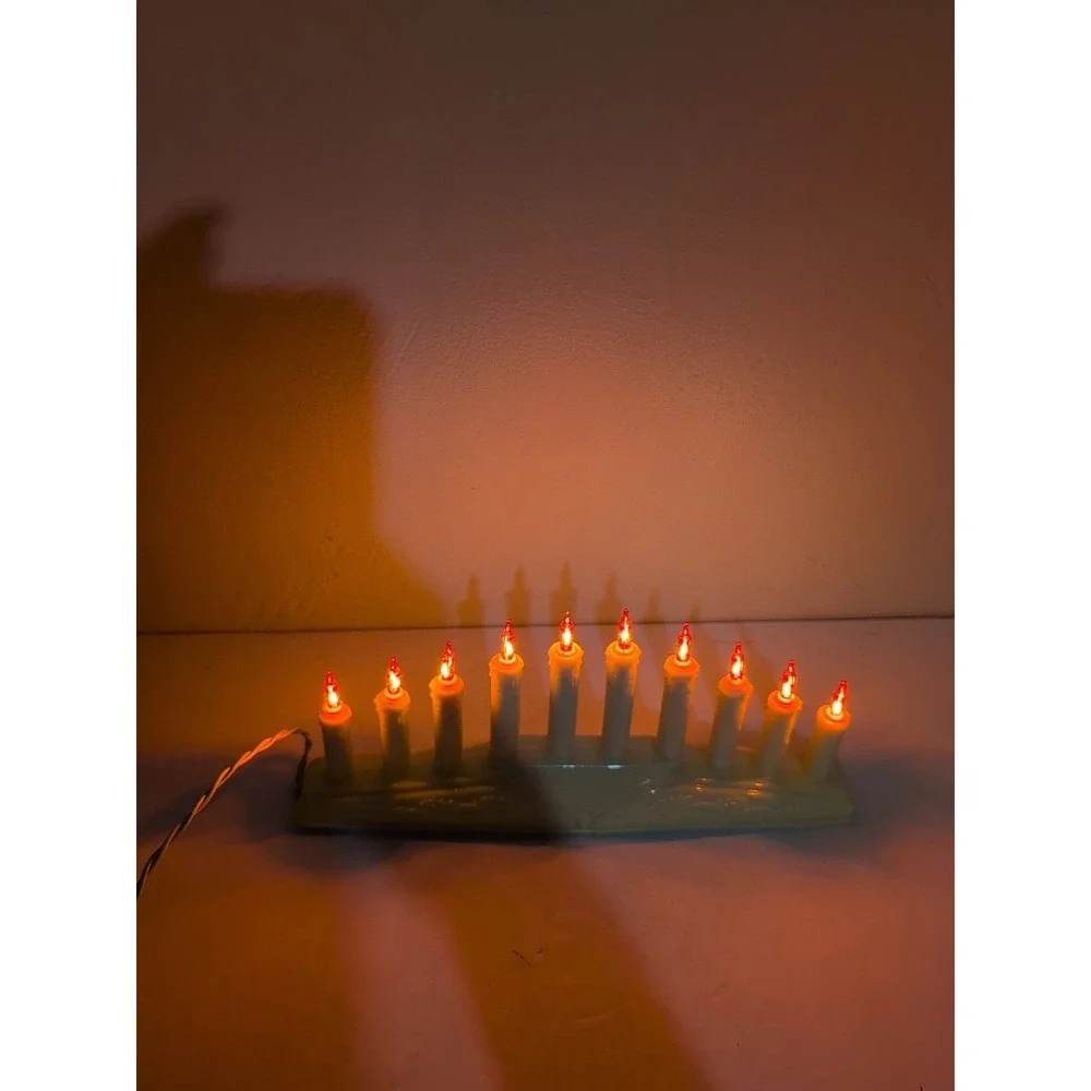 VTG 10 Light Candolier CHRISTMAS‎ Mini Candle Candelabra Electric Orange Lights